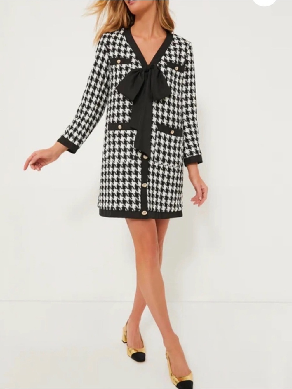 Pomander Place Coco Tweed Houndstooth Bow Dress